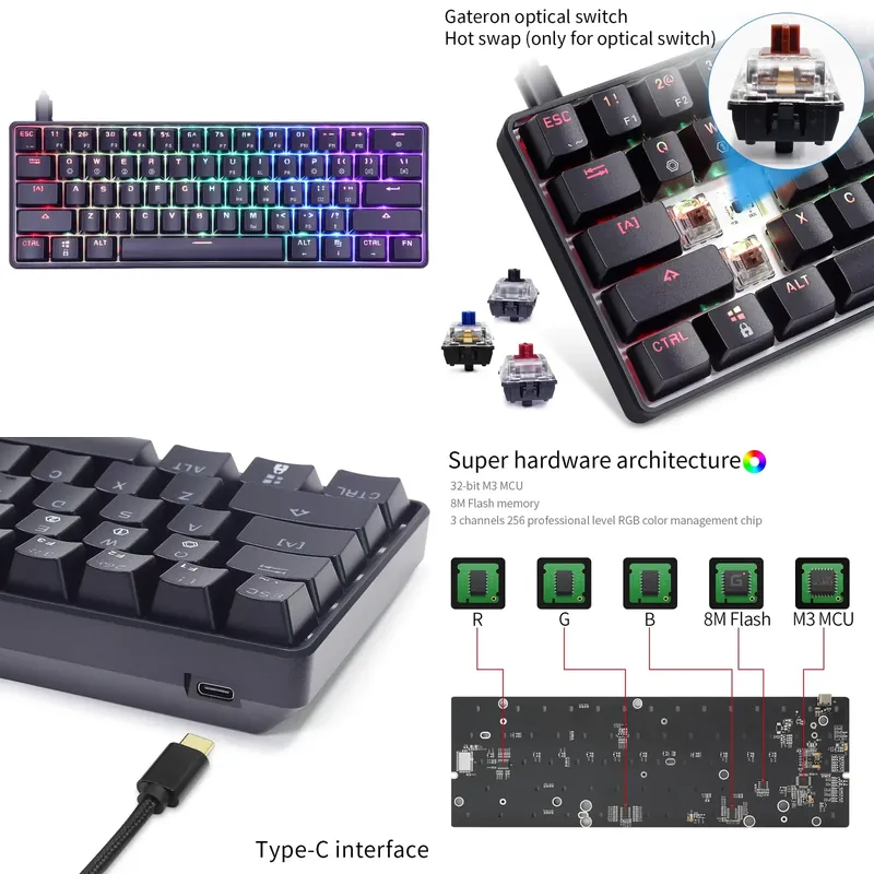 Gaming Keyboard Mechanical - Dropshipping Skyloong Gk61 Sk61 Rgb 60%