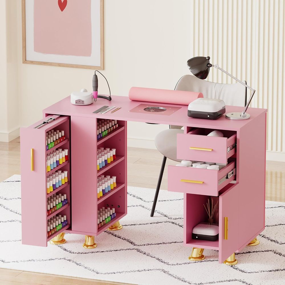 Manicure Table Nail Desk w/Dus - Wrist Rest Wood ulasan dan harga